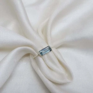 Baguette Aquamarine Ring 925 Sterling Silver Minimalist Birthstone Jewelry Gift - Picture 1 of 7
