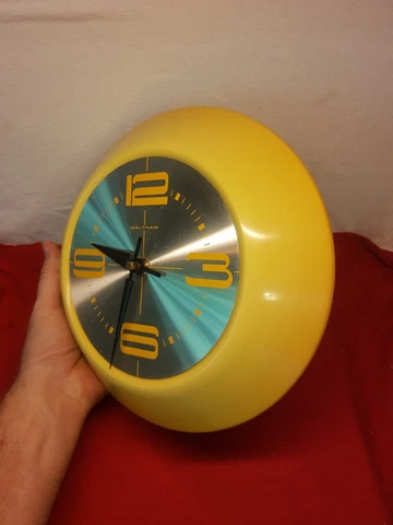 SCARCE VTG 1970'S WALTHAM WALL CLOCK YELLOW RETRO GROOVY EXC! 10" AS IS 80'S Cover