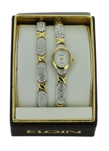 Ladies Dressy ELGIN watch and bracelet set, two tone band with crystals ELT261ST - Picture 1 of 6