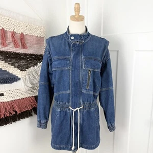 NEW MOTHER Carry All Parka Denim Zip Up Utility Jacket Blue Sz M - Picture 1 of 13