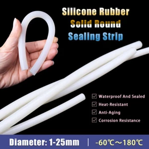 Solid Round Sealing Strip Gasket Silicone Rubber Waterproof Antislip Dia 1-25mm - Picture 1 of 12