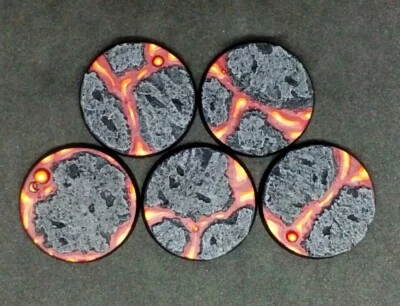 40mm PAINTED resin bases x5 Lava for Warhammer 40k AoS