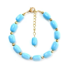 Pulsera Baguette Baguette Turquesa Sintética Azul 63.75ct Cuentas Lisas Latón 6.30" - Imagen 1 de 5
