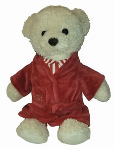 2020 FAO Schwarz 13" Teddy Bear in Striped Red Pajamas & Pink Robe Plush Stuffed - Picture 1 of 9