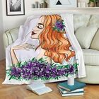Beautiful Girl With Red Waved Hair And The Flowers In The Head Premium Blanket