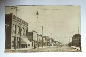 1909 Postcard WASHBURN Wisconsin Street Scene DOWNTOWN View Real Photo - Picture 1 of 2