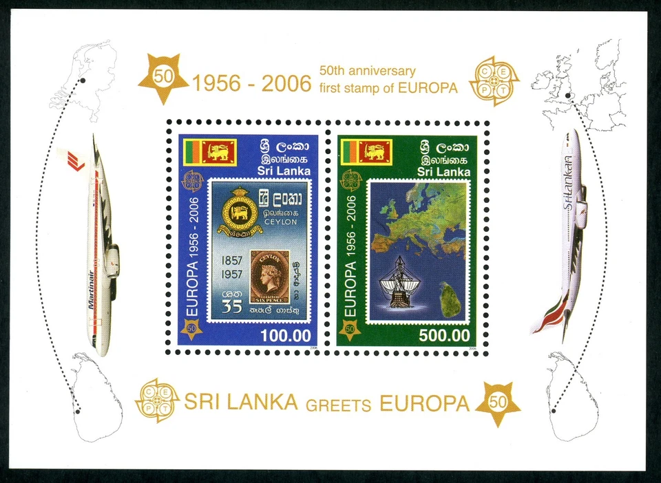 Sello 50 Aniversario Primera Europa Sri Lanka Ceilán Sello Mini Hoja Recuerdo Foto 1 de 1