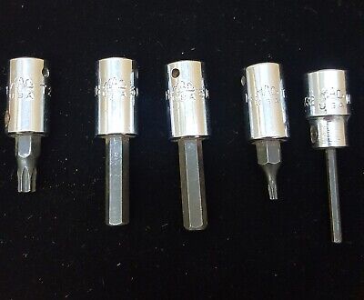 Mac Tools 5 pc.1/4"mixed chrome sockets(2)6mm allen, 3/32"allen,T8 torx,t27 torx>