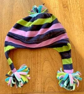 GAP Kids Girl Colorful Striped Winter Hat W/ Ear Flaps & Pompom Tassels Size S/M - Picture 1 of 3