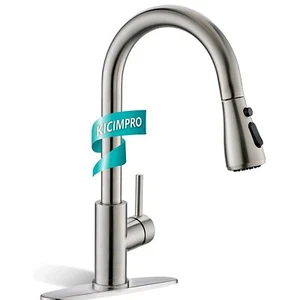 Commercial Kitchen Sink Faucet Pull Out Sprayer Mixer Tap Brushed Nickel & Cover - Picture 1 of 19