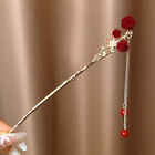 Red Rose Tassel Hair Sticks Antique Pearl Hairpin Hair Fork Pan Hair Chopstic Sp