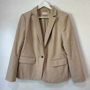 Loft Blazer Beige Herringbone One Button Size 12  - Picture 1 of 10