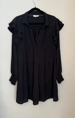 Vestido Umgee Negro con Volantes en Niveles Manga Larga Talla 2XL Cuello en V Boutique Foto 1 de 4