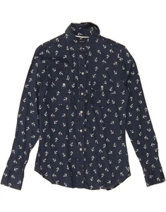 NAUTICA Womens Abstract Pattern Shirt US 2 XS Navy Blue Cotton DP83 - Picture 1 of 3