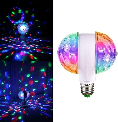 6W E27 LED RGB Dual Crystal Ball Rotating Stage Light Bulbs DJ Disco Party Lamp - Image 1 of 4