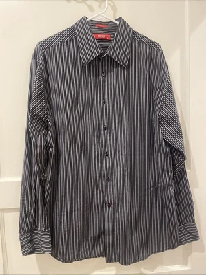 Men’s Report Collection Dress Shirt Striped XL Black Grey Button Down - Image 1 of 4