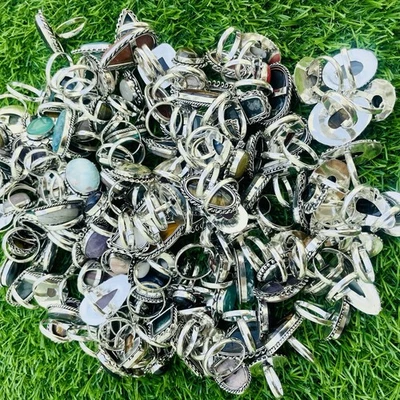 100 Pcs Natural Mix Gemstone Rings Lot/ Vintage Style Ring /Statement Rings Lot~ - Image 1 of 4