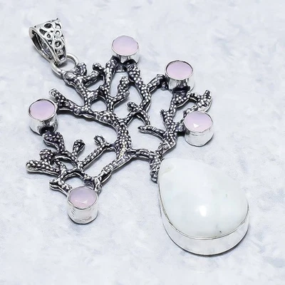 Pietra di luna arcobaleno, pietra preziosa calcedonio argento sterling 925... - Immagine 1 di 4