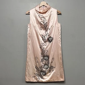 Vestido Vaina De Colección Años 40/50 Satén Cuentas A Mano Rosa Claro Talla Mediana - Imagen 1 de 16