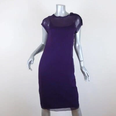 Lanvin Dress Purple Chiffon & Jersey Size Extra Small Short Sleeve Shift - Image 1 of 4
