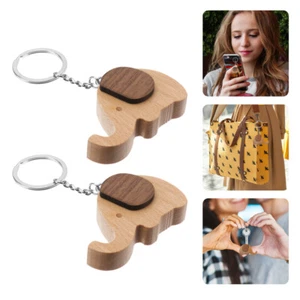 2 PCS Mobile Phone Holder Woman Keyring Pendant Wooden Keychain Decor - Picture 1 of 12