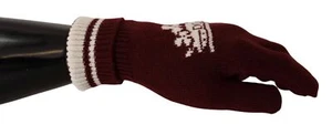 Dolce&Gabbana Men Red White Gloves 100% Cashmere Crown Embroidery Casual Mittens - Picture 1 of 5