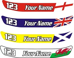 2x HELMET VISOR STRIPS DECALS - YOUR CHOICE OF COLOUR NAME FLAG AND NUMBER - Picture 1 of 1