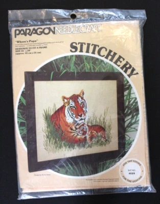 Vintage Paragon Needlecraft Where’s Papa Tiger & Cub NOS 16” X 20” Sealed 0524 - Image 1 of 4