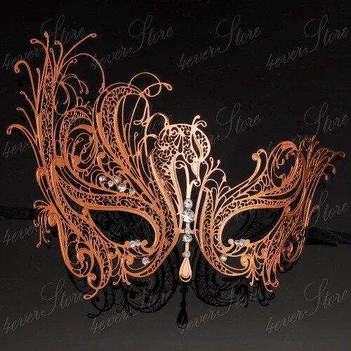 Luxury Swan Light Filigree Metal Venetian Masquerade Mask for Women Rose Gold - Image 1 of 4
