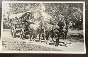 RPPC Vintage Postcard Covered Wagon Rides Bill Higdon.  Knots Berry Farm Cali - Picture 1 of 3