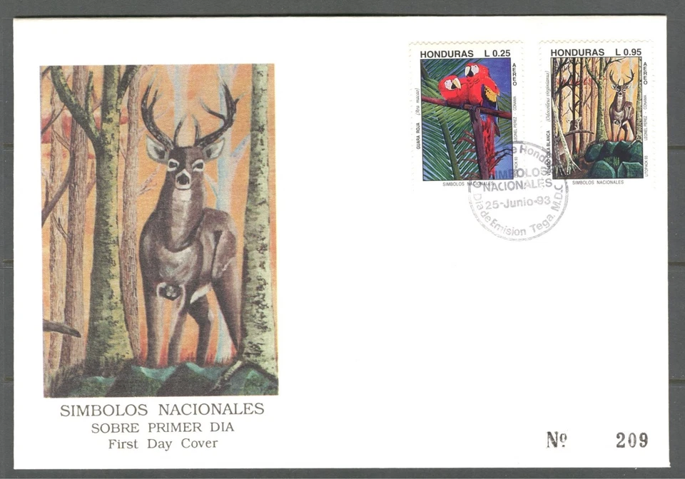 HONDURAS 1993, BIRDS, WILD ANIMALS, Scott C900-C901 on CACHETED  FDC - Image 1 of 1