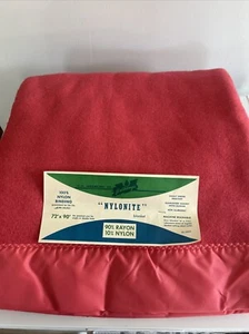 Nylonite Vintage Blanket 90% Rayon 72”X 90” Single Or Double Pink Rose - Picture 1 of 7