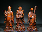 6 "Collect China boxwood Wood Carved 3 Longevity God Fu Lu Shou Life Statue Set