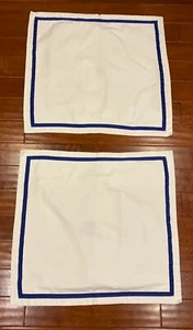 Ralph Lauren Chaps Home White Euro Pillow Shams Pair Blue Ribbon Trim 30" x 30" - Picture 1 of 5