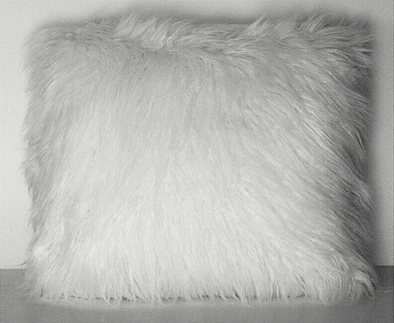 Long Mongolian sheepskin white black ivory faux fur throw pillow handmade  - Image 1 of 2