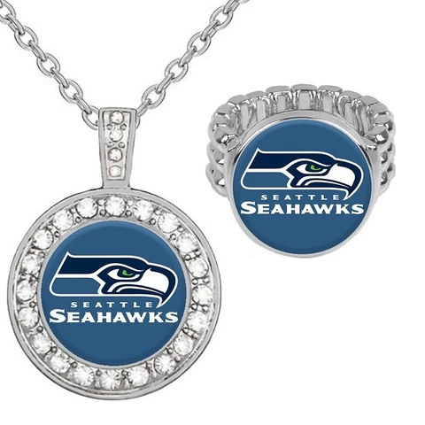 Seattle Seahawks Gift Set Womens 925 Sterling Silver Necklace And Ring D2D18 Cover