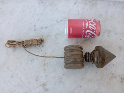 Plumb Bob Mason Handmade True Solid Brass Vintage Fat Vertical Level Wood Block - Image 1 of 4