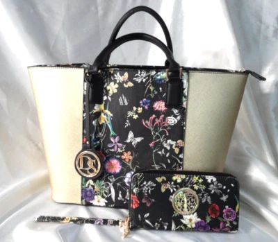 Dasein Bolso de Hombro Grande Cartera con Muñequera Bolso sin asas Floral Dorado Foto 1 de 4