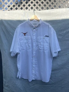 Texas Longhorns Shirt Mens Size Large White Columbia PFG Button Relaxed Football - Picture 1 of 4