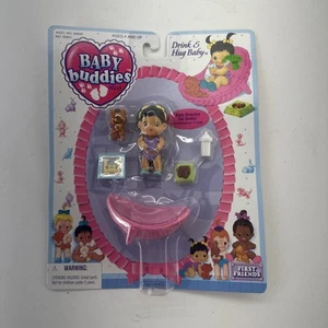 NEU! Vintage 1994 Baby Buddies Puppe Drink & Hug babyblau Namensschild - Bild 1 von 6
