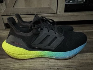Adidas Uomo Ultraboost 22 Nero Neon Runner Sneakers Comfort Taglia 10 US - Foto 1 di 11