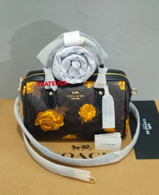 NWT Coach Rowan Satchel Bag In Signature Canvas Floral Print CCE30 Walnut Black - Image 1 of 4