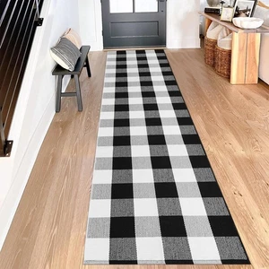 Buffalo Plaid Runner Rug 2x8 Feet Black and White Checkered Area Rug Farmhous... - Picture 1 of 8