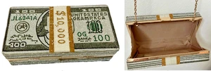 Borsa pochette con strass $10000 Money Stack borsa elegante da sera Bling - Foto 1 di 8