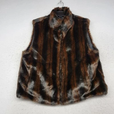 Chaleco de piel para mujer XXL negro marrón a rayas cremallera imitación 2XL City 20s 30s 40s  Foto 1 de 4