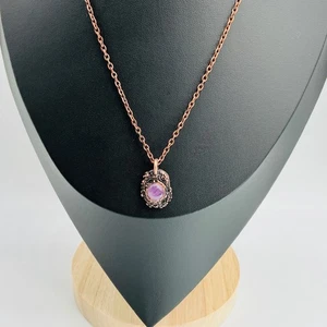 Kupfer Halskette Amethyst Edelstein Handarbeit Schmuck Anhänger 20" Kette Boho Geschenk - Bild 1 von 8