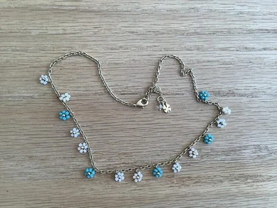 Collar Marca Lucky Cepillado Azul Blanco Cuentas Margarita Flores Ajustable Foto 1 de 3