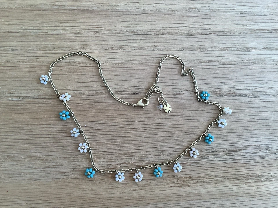 Lucky Brand ожерелье матовый синий белый бисер ромашки цветы регулируемый - Изображение 1 из 3