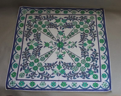 Emilio Pucci Cotton Handkerchief Scarf 16"x16.5" Blue & Green Floral VTG NEW - Image 1 of 4