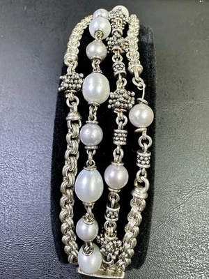 Michael Dawkins Multi Chain Pearl Bracelet 925 Sterling Silver 7” Lot#278 - Image 1 of 4